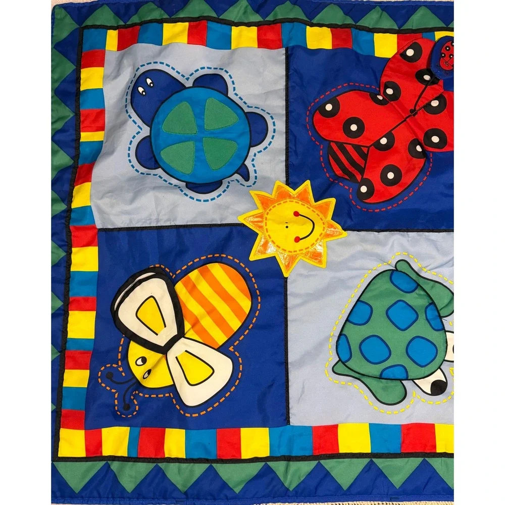 VTG Multi-Color Animal Playard Sheet Turtle Ladybug Bee Sun Baby Play Mat Cover
